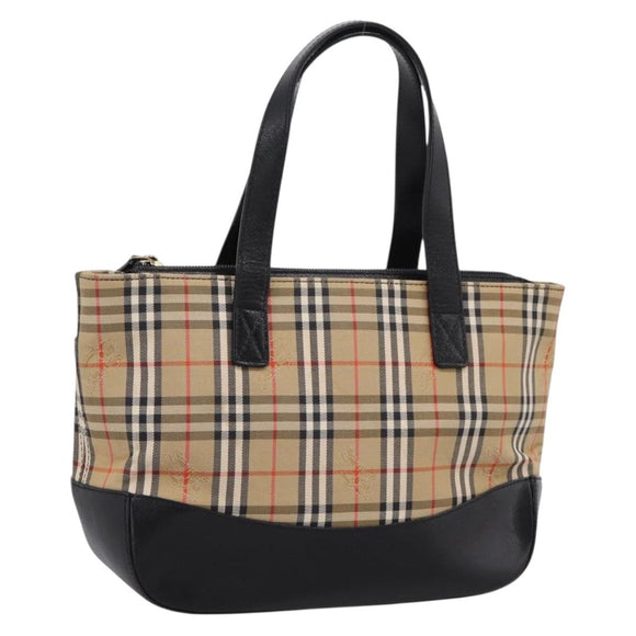 BURBERRY Nova Check Hand Bag Canvas Beige Gold Auth ka6596A