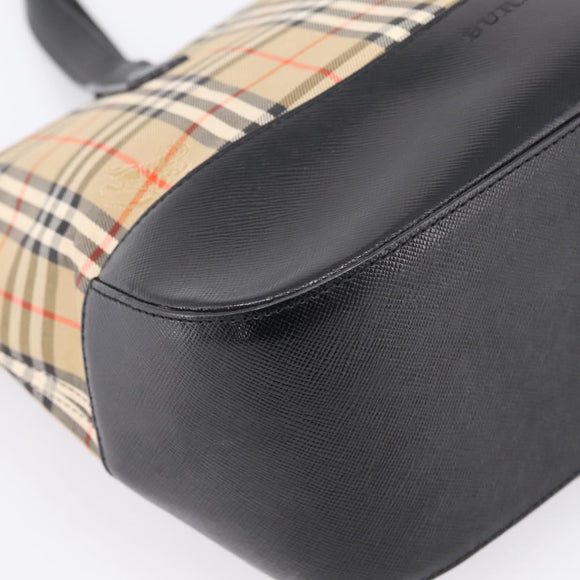 BURBERRY Nova Check Hand Bag Canvas Beige Gold Auth ka6596A