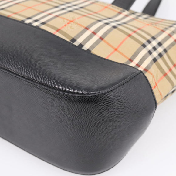 BURBERRY Nova Check Hand Bag Canvas Beige Gold Auth ka6596A