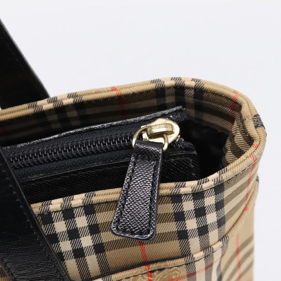BURBERRY Nova Check Hand Bag Canvas Beige Gold Auth ka6596A