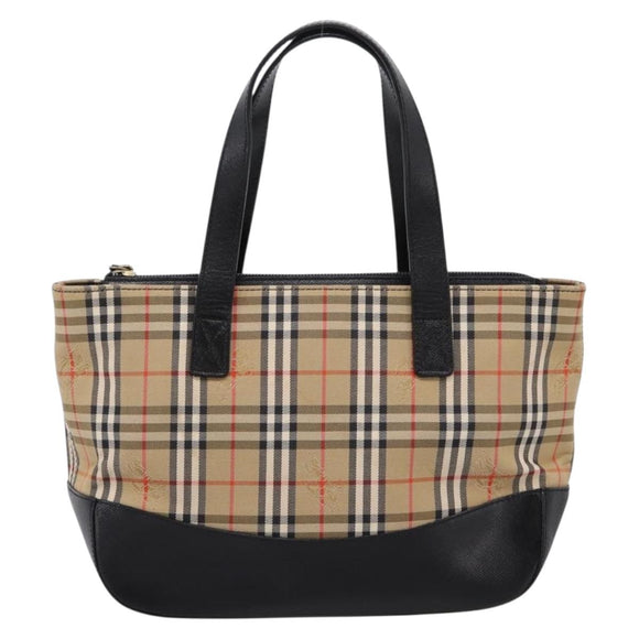 BURBERRY Nova Check Hand Bag Canvas Beige Gold Auth ka6596A