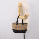 BURBERRY Nova Check Hand Bag Canvas Beige Gold Auth ka6596A-22
