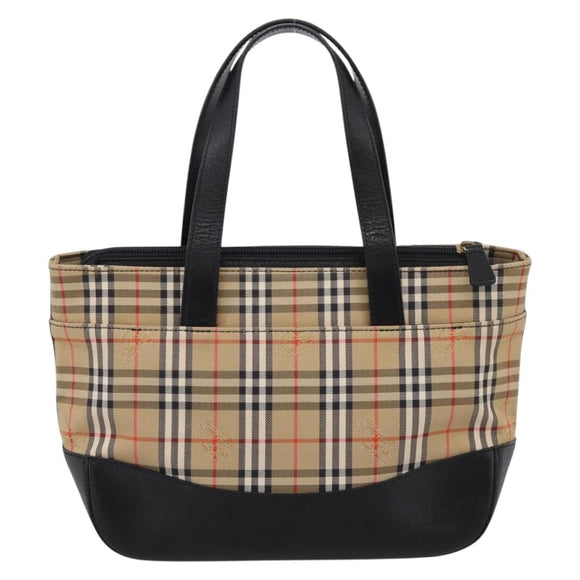 BURBERRY Nova Check Hand Bag Canvas Beige Gold Auth ka6596A