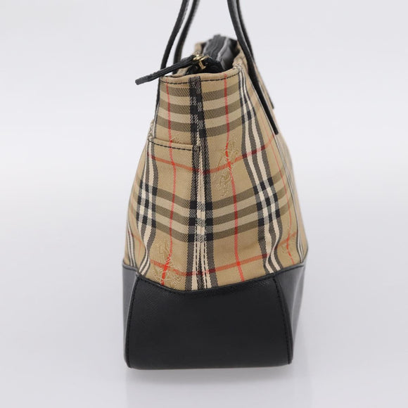 BURBERRY Nova Check Hand Bag Canvas Beige Gold Auth ka6596A