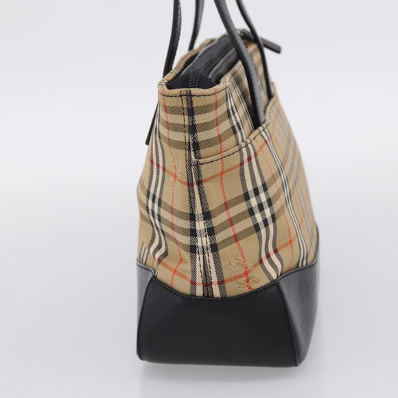 BURBERRY Nova Check Hand Bag Canvas Beige Gold Auth ka6596A