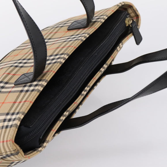 BURBERRY Nova Check Hand Bag Canvas Beige Gold Auth ka6596A
