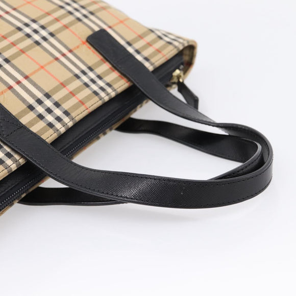 BURBERRY Nova Check Hand Bag Canvas Beige Gold Auth ka6596A