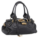 Chloe Paddington Hand Bag Leather Black Gold Auth ka6597V-1
