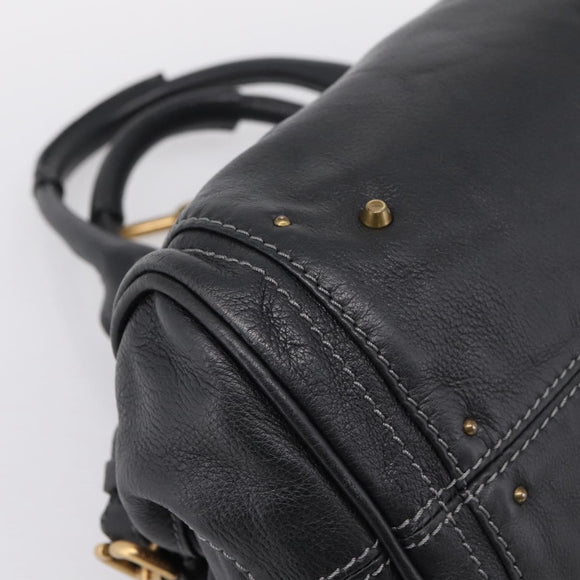 Chloe Paddington Hand Bag Leather Black Gold Auth ka6597V