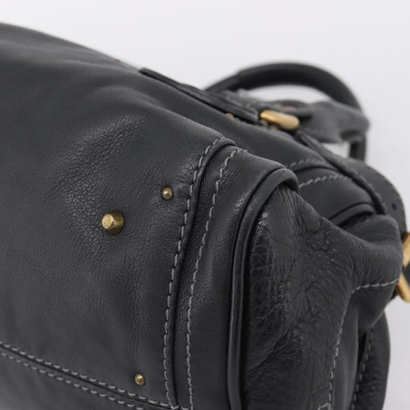 Chloe Paddington Hand Bag Leather Black Gold Auth ka6597V
