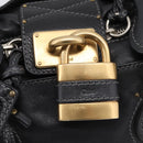 Chloe Paddington Hand Bag Leather Black Gold Auth ka6597V-17