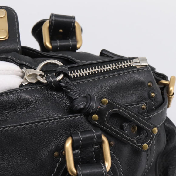 Chloe Paddington Hand Bag Leather Black Gold Auth ka6597V