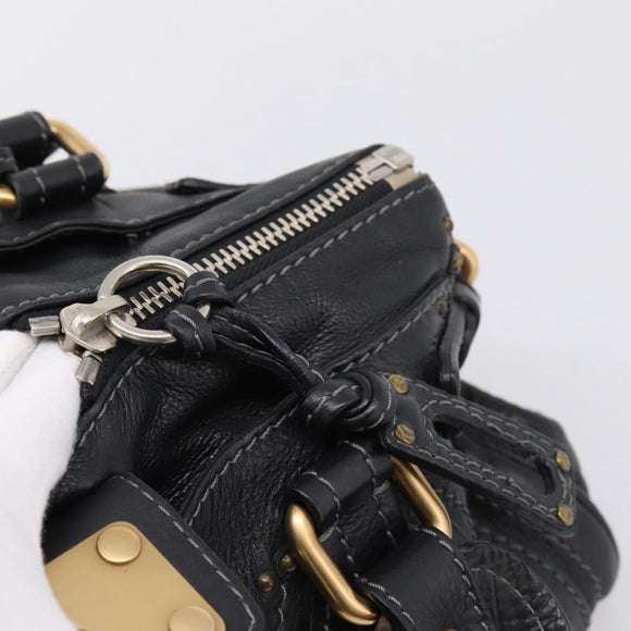 Chloe Paddington Hand Bag Leather Black Gold Auth ka6597V