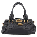 Chloe Paddington Hand Bag Leather Black Gold Auth ka6597V-2
