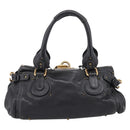 Chloe Paddington Hand Bag Leather Black Gold Auth ka6597V-3