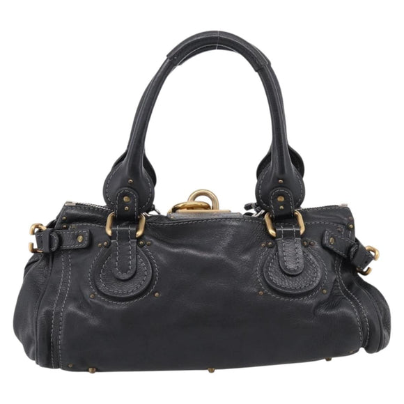Chloe Paddington Hand Bag Leather Black Gold Auth ka6597V
