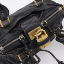 Chloe Paddington Hand Bag Leather Black Gold Auth ka6597V-6