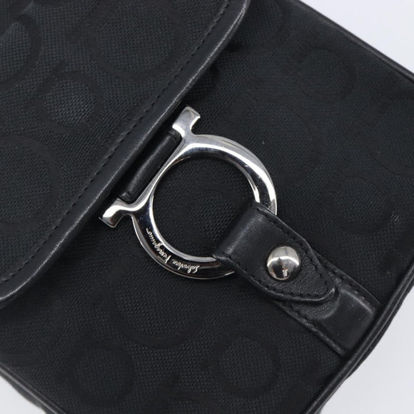 Salvatore Ferragamo Gancini Shoulder Bag Canvas Black Silver Auth ka6611