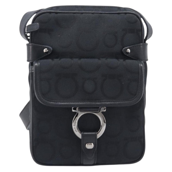 Salvatore Ferragamo Gancini Shoulder Bag Canvas Black Silver Auth ka6611