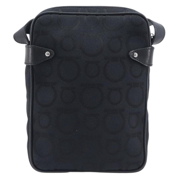 Salvatore Ferragamo Gancini Shoulder Bag Canvas Black Silver Auth ka6611