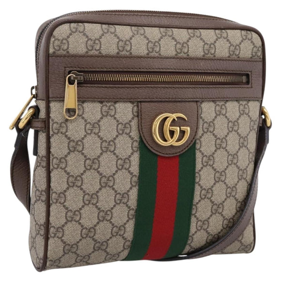 GUCCI GG Supreme Web Sherry Line Shoulder Bag PVC Beige Gold 547926 Auth ka6613V