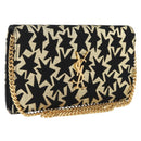 Saint Laurent Wallet On Chain Shoulder Bag Satin Black Gold Auth ka6614V-1