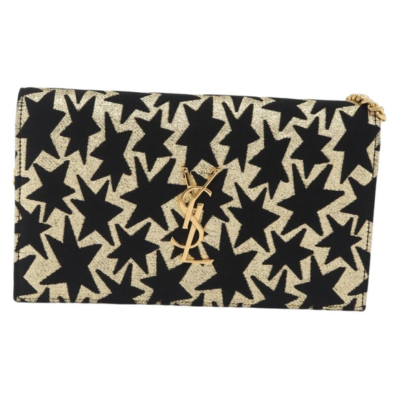 Saint Laurent Wallet On Chain Shoulder Bag Satin Black Gold Auth ka6614V