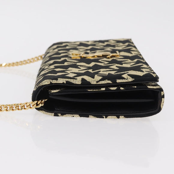 Saint Laurent Wallet On Chain Shoulder Bag Satin Black Gold Auth ka6614V