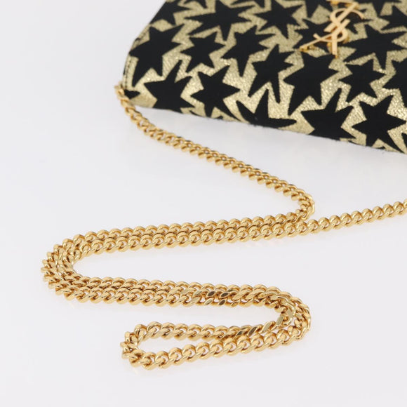 Saint Laurent Wallet On Chain Shoulder Bag Satin Black Gold Auth ka6614V