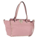 Valentino Rock Studs Hand Bag Leather 2way Pink Gold Auth ka6616A-1