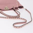 Valentino Rock Studs Hand Bag Leather 2way Pink Gold Auth ka6616A-9