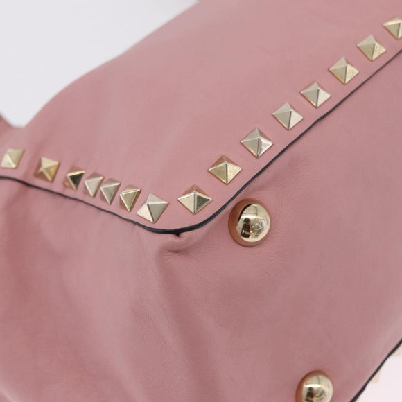 Valentino Rock Studs Hand Bag Leather 2way Pink Gold Auth ka6616A