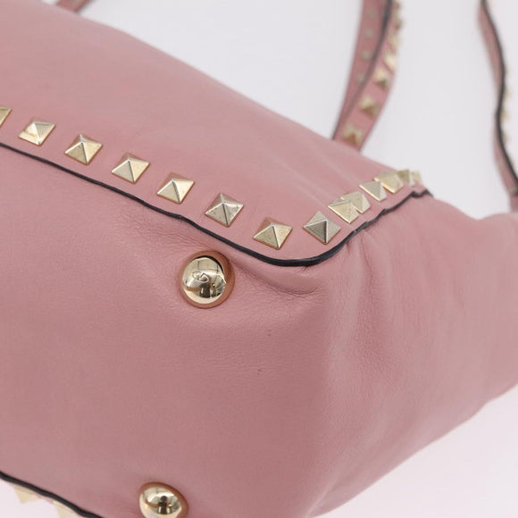 Valentino Rock Studs Hand Bag Leather 2way Pink Gold Auth ka6616A
