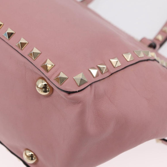 Valentino Rock Studs Hand Bag Leather 2way Pink Gold Auth ka6616A