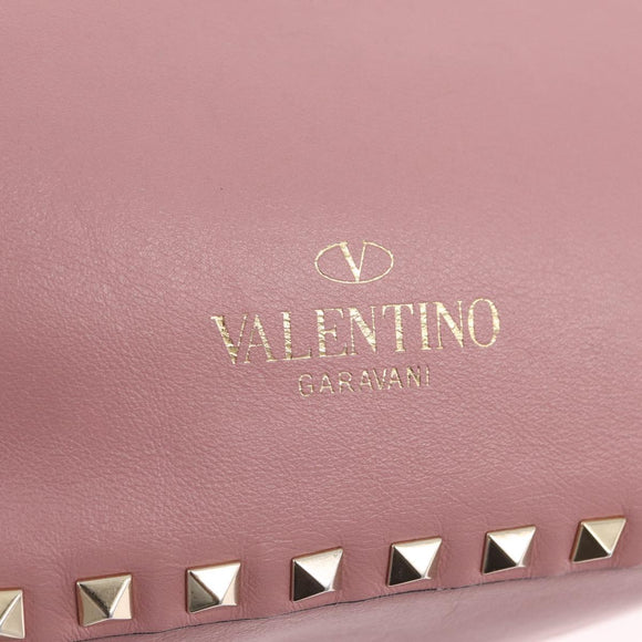 Valentino Rock Studs Hand Bag Leather 2way Pink Gold Auth ka6616A