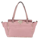 Valentino Rock Studs Hand Bag Leather 2way Pink Gold Auth ka6616A-13