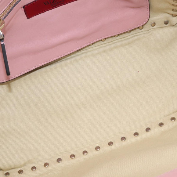 Valentino Rock Studs Hand Bag Leather 2way Pink Gold Auth ka6616A