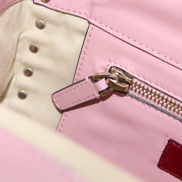 Valentino Rock Studs Hand Bag Leather 2way Pink Gold Auth ka6616A