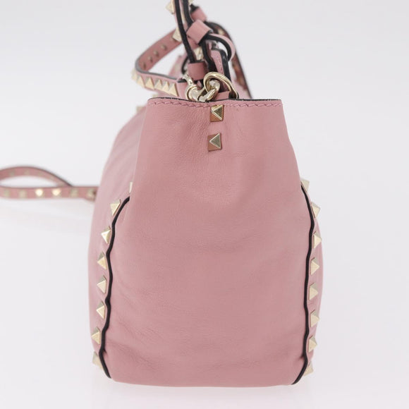 Valentino Rock Studs Hand Bag Leather 2way Pink Gold Auth ka6616A
