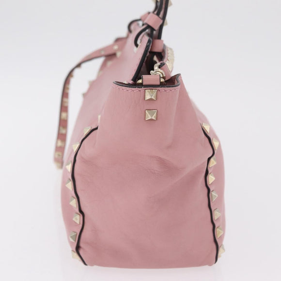 Valentino Rock Studs Hand Bag Leather 2way Pink Gold Auth ka6616A