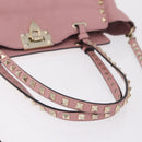 Valentino Rock Studs Hand Bag Leather 2way Pink Gold Auth ka6616A-7