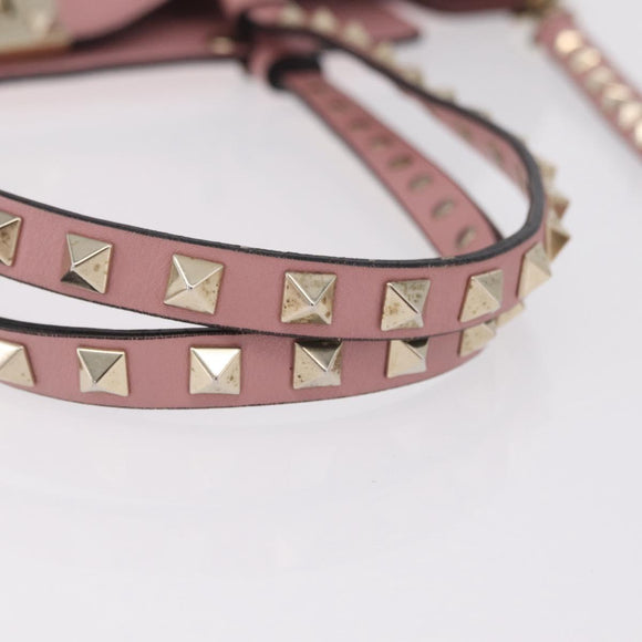 Valentino Rock Studs Hand Bag Leather 2way Pink Gold Auth ka6616A