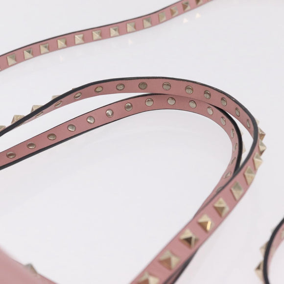 Valentino Rock Studs Hand Bag Leather 2way Pink Gold Auth ka6616A