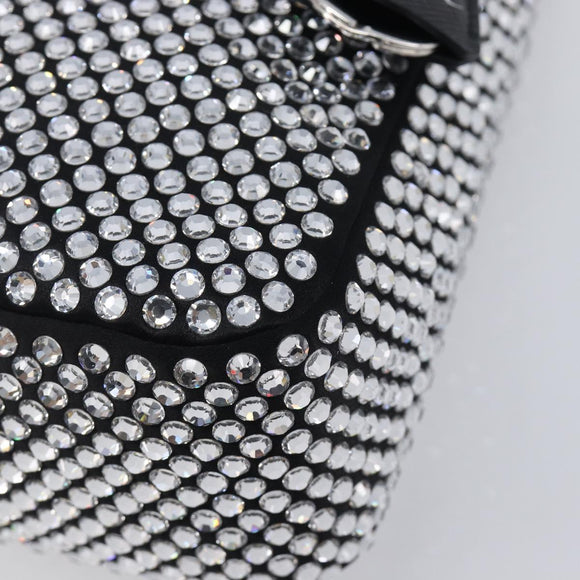 PRADA Crystal Hand Bag Silk Silver Auth ka6617M
