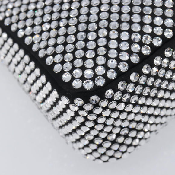 PRADA Crystal Hand Bag Silk Silver Auth ka6617M