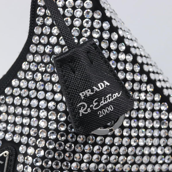 PRADA Crystal Hand Bag Silk Silver Auth ka6617M