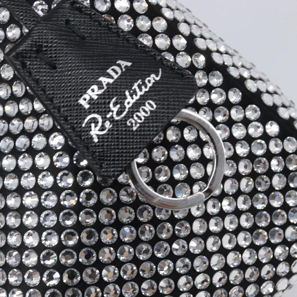 PRADA Crystal Hand Bag Silk Silver Auth ka6617M