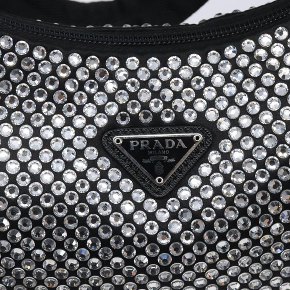 PRADA Crystal Hand Bag Silk Silver Auth ka6617M