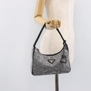 PRADA Crystal Hand Bag Silk Silver Auth ka6617M-24
