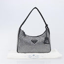 PRADA Crystal Hand Bag Silk Silver Auth ka6617M-25